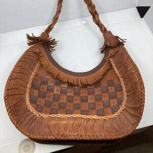Vtg handmade shoulders handbag leather womens purse